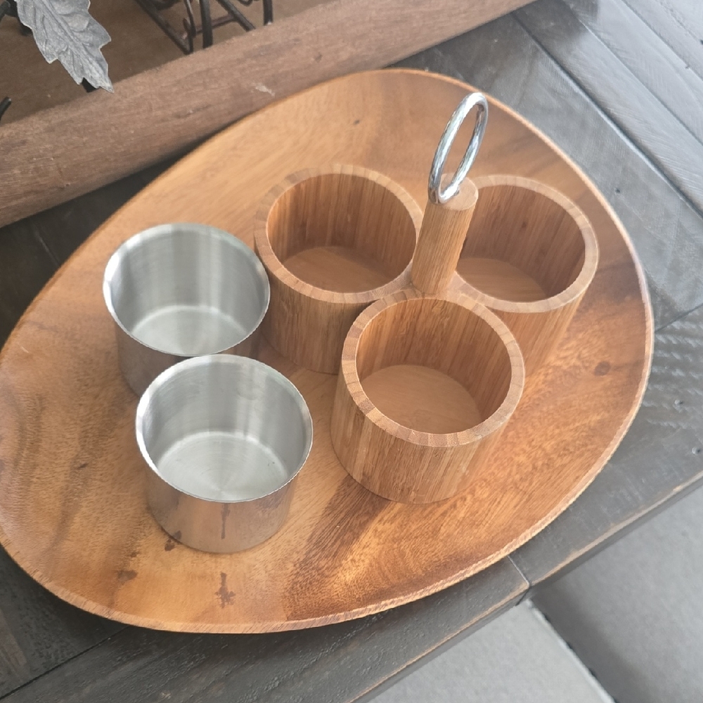 Bamboo and Stainless Steel Condiment Holder Set